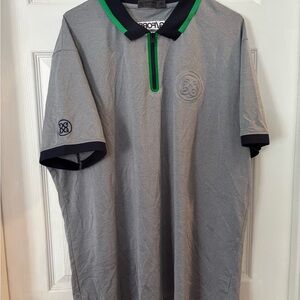 G/Fore G4 Golf Shirt Polo Sleeve SKULL Logos Print Gray Green Size 2XL Exclusive